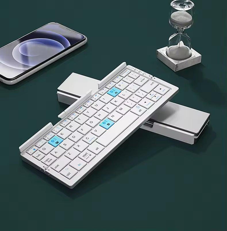 BOW Mini Folding Bluetooth Keyboard Wireless Keypad Support3 Devices With Stand Rechargeable Foldable Keyboard for Phone Tablet