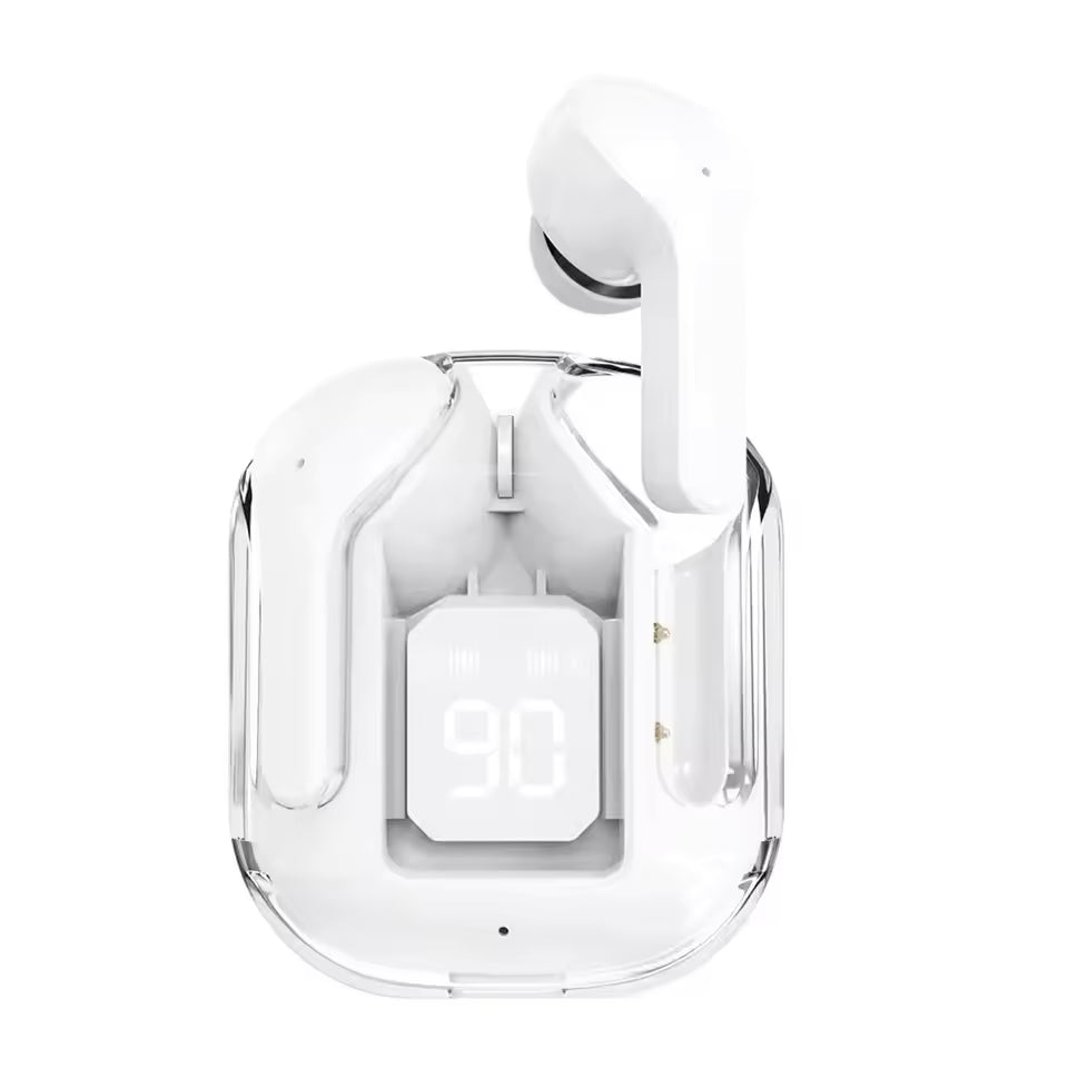 Bluetooth-Compatible Noise Canceling Translucent Earphones with Digital Display Charging Case Small Ear Buds for Sports Working